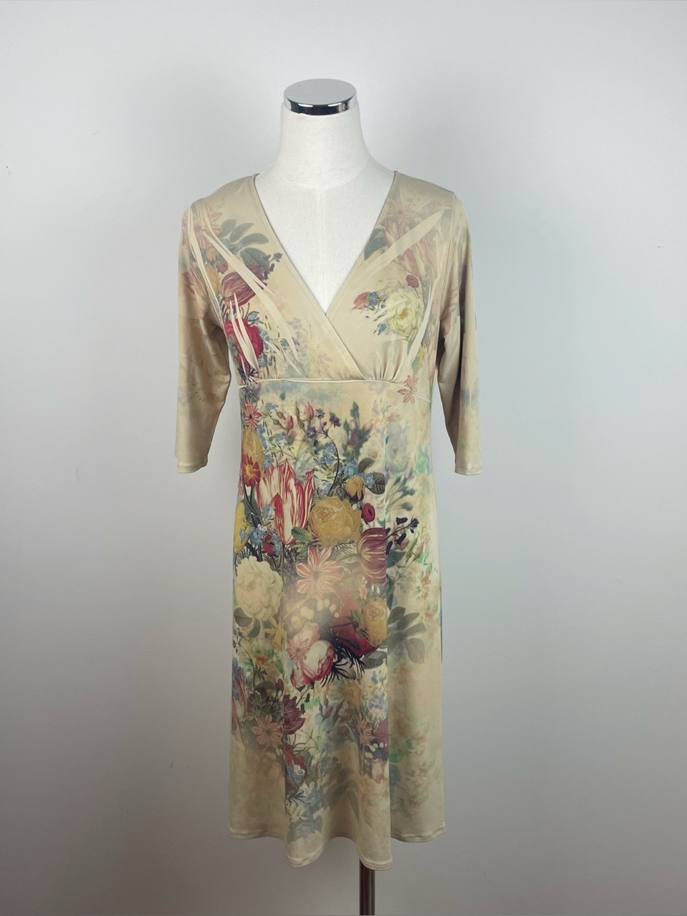 Mushka By Sienna Rose Tan Cream Colorful Floral Boho Bohemian Dress Women Medium